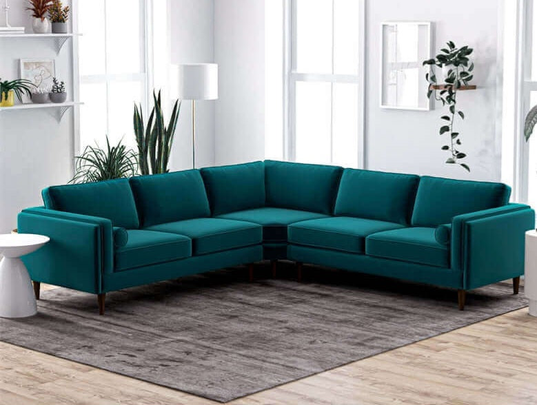 Amber 105" Green Velvet Mid-Century Modern Corner Sectional