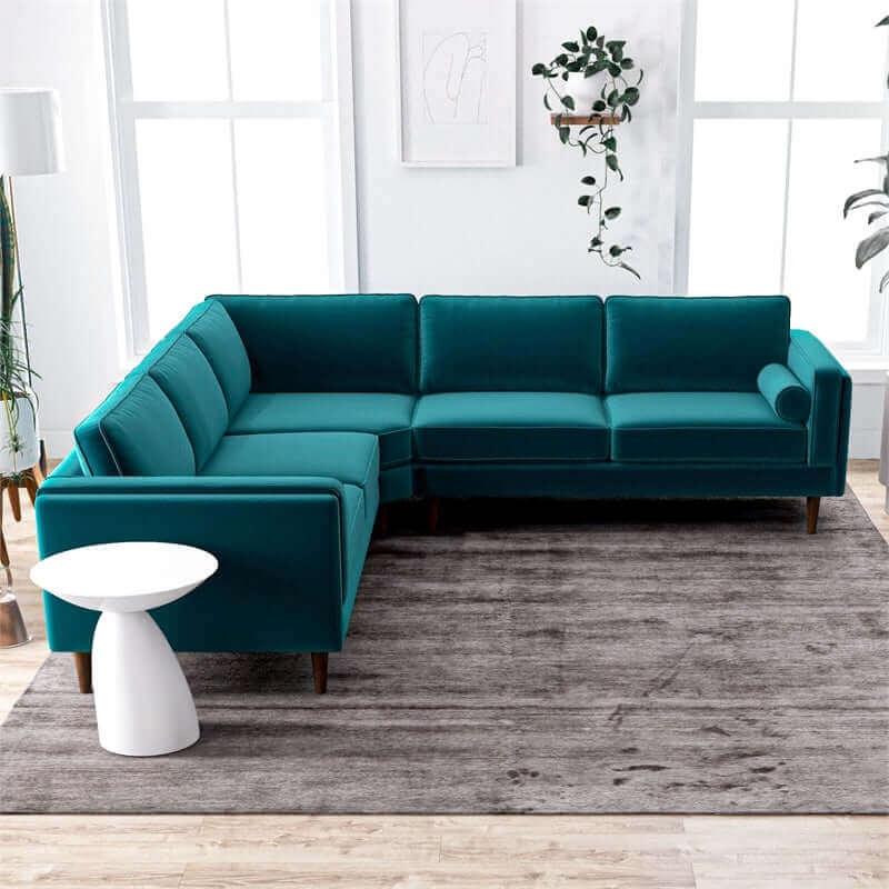 Amber 105" Green Velvet Mid-Century Modern Corner Sectional