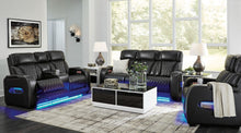 Load image into Gallery viewer, Boyington Black POWER/LED/GENUINE LEATHER Reclining Sofa and Loveseat U27106U1