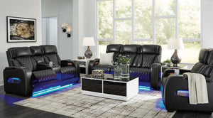 Boyington Black POWER/LED/GENUINE LEATHER Reclining Sofa and Loveseat U27106U1