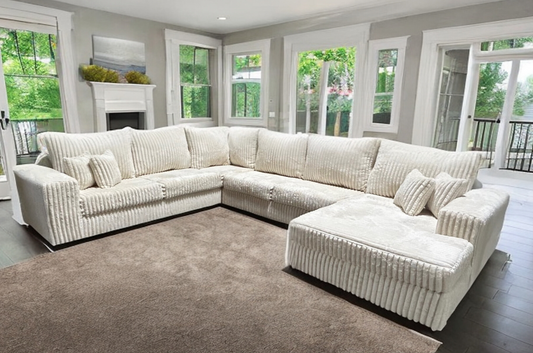 Texan Ivory Thick Soft Corduroy OVERSIZED  4pc Sectional S320
