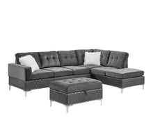 Load image into Gallery viewer, Joy Gray Velvet Reversible Sectional with Ottoman S123