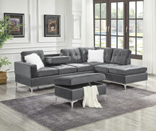 Load image into Gallery viewer, Joy Gray Velvet Reversible Sectional with Ottoman S123