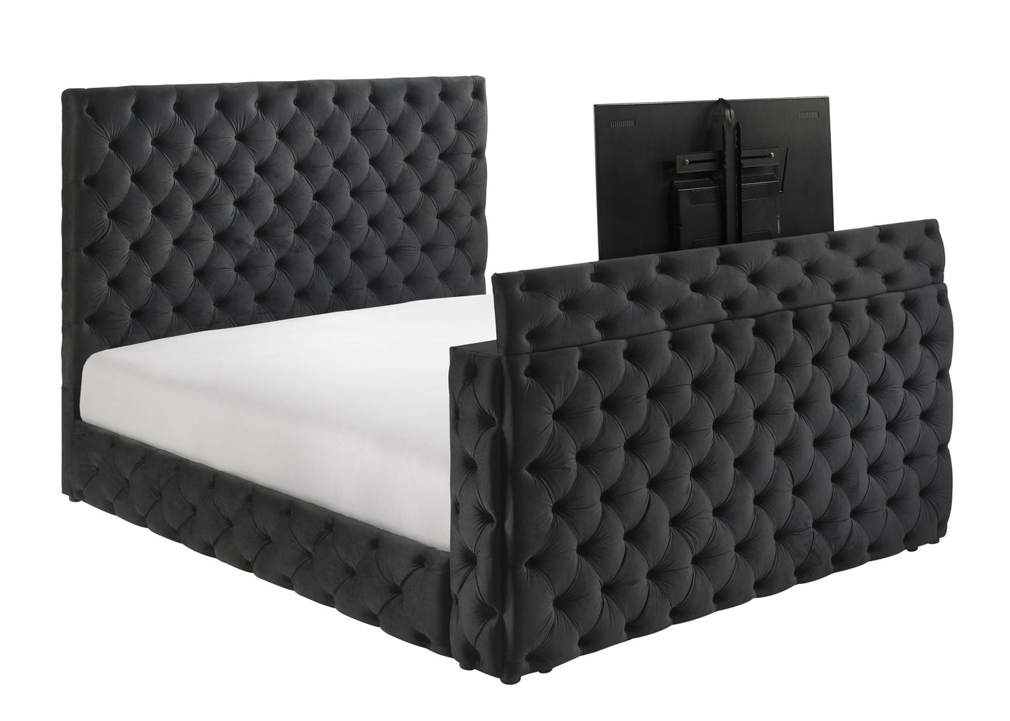 Josephine Black Velvet Queen Bed/TV Lift
