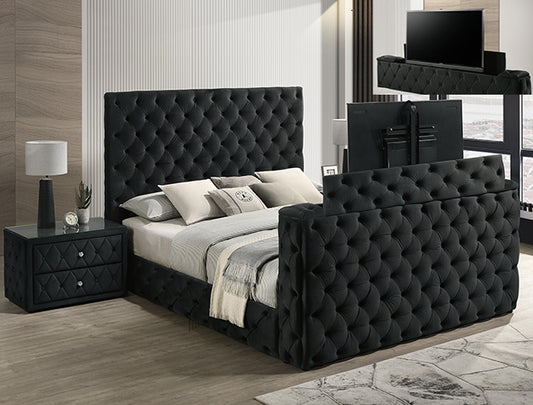 Josephine Black Velvet King Bed/TV Lift