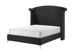 Lucinda Black Velvet  Upholstered Panel Bedroom Set B9265