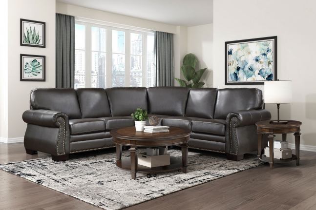 Wareham Dark Brown Top Grain Leather Sectional 9289