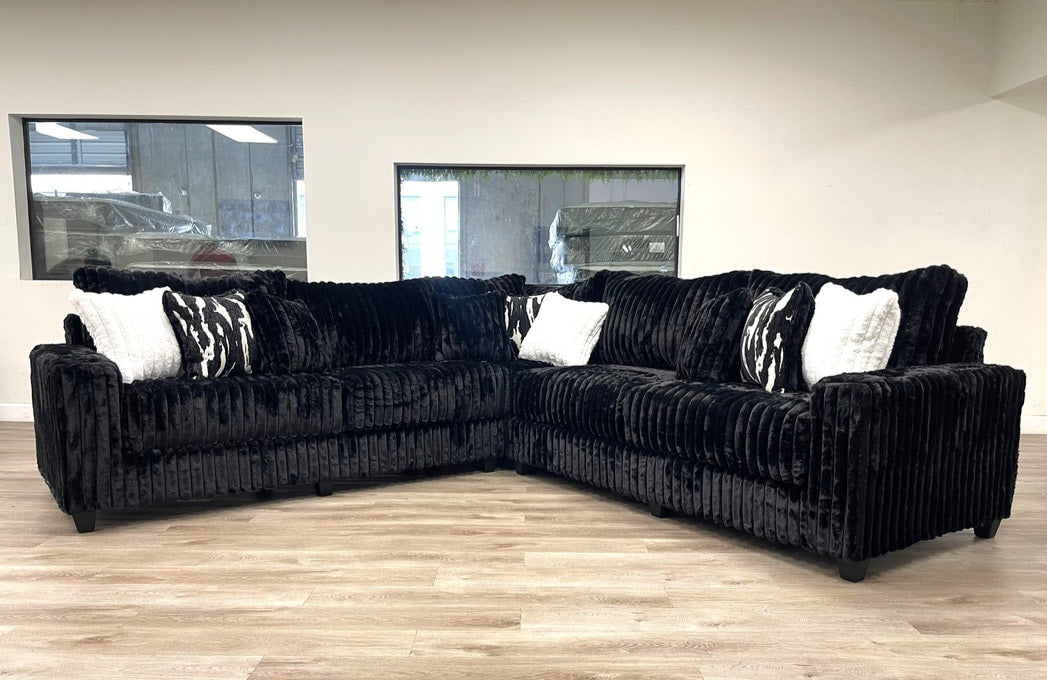 Black OVERSIZED Corduroy Sectional 9600