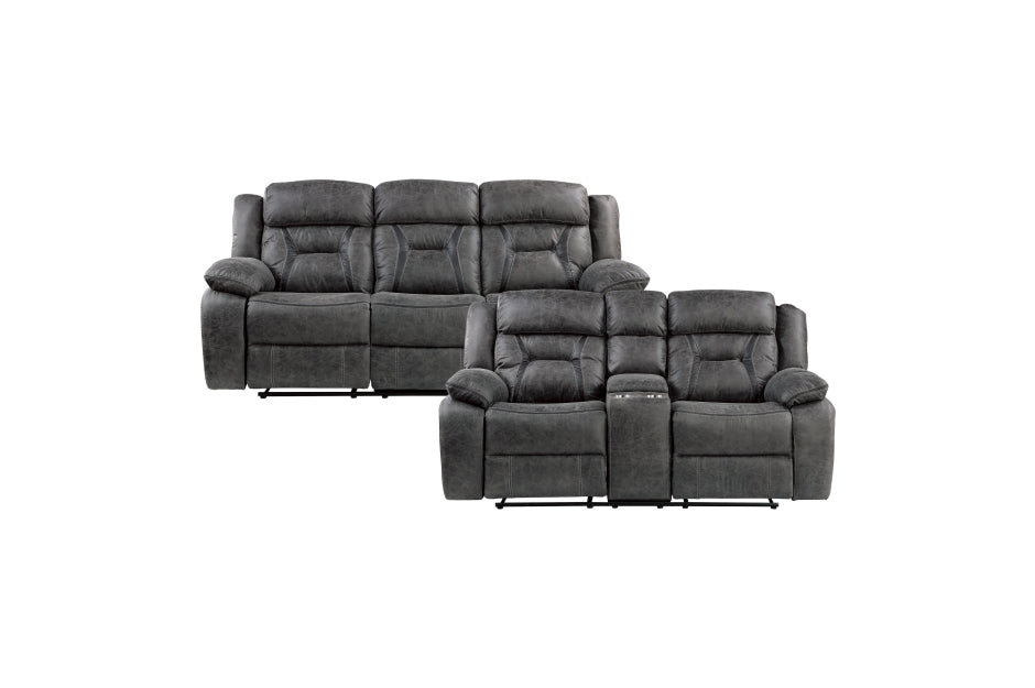 Madrona Hill Gray Reclining Sofa and Loveseat 9989