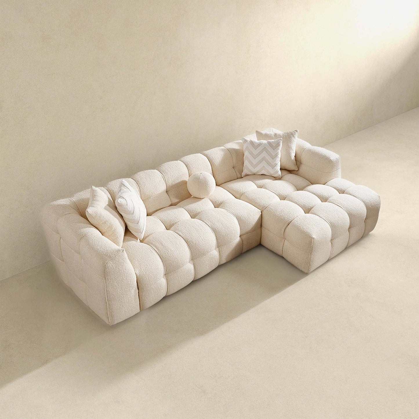 Alana 115" Tufted Ivory Boucle Right Sectional