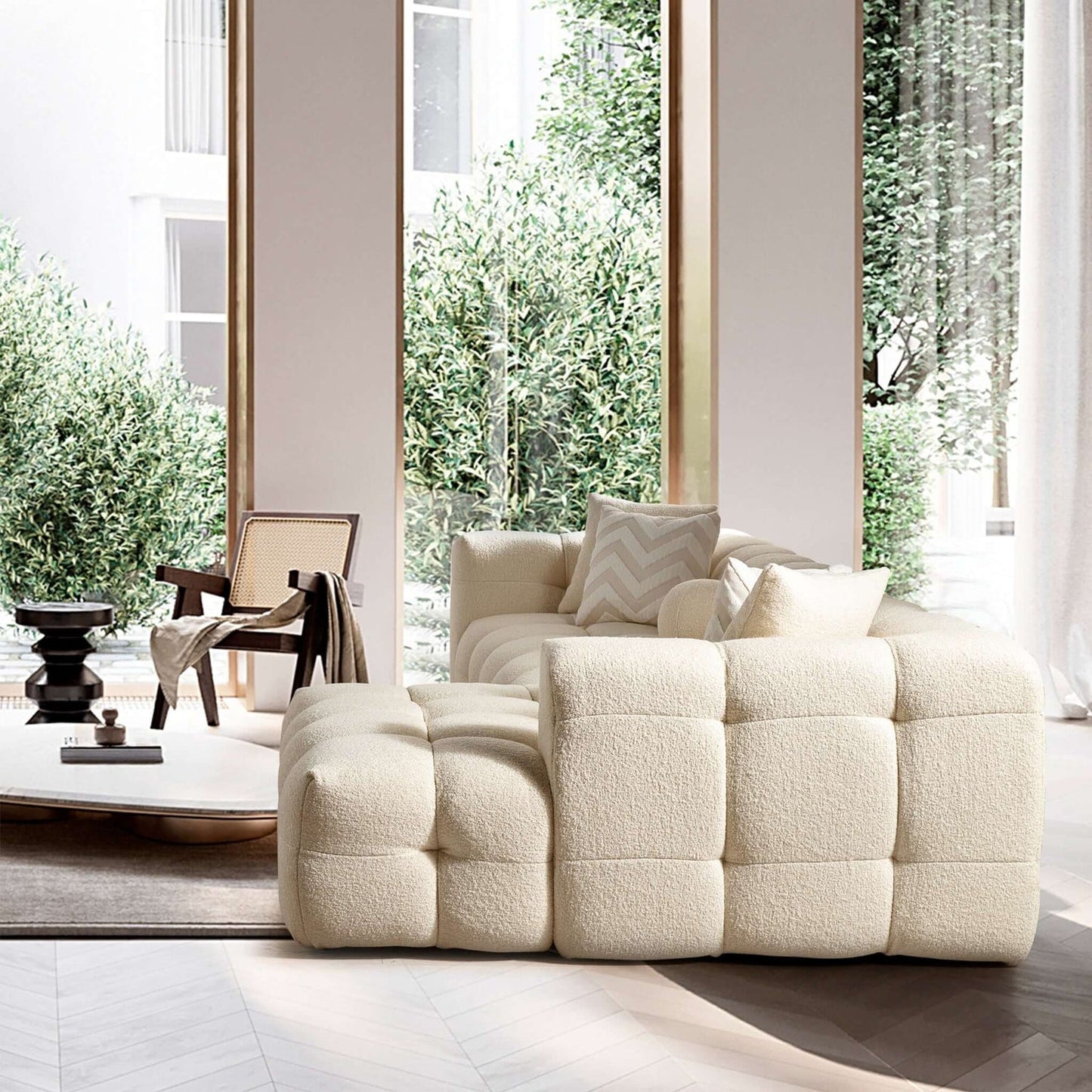 Alana 115" Tufted Ivory Boucle Right Sectional