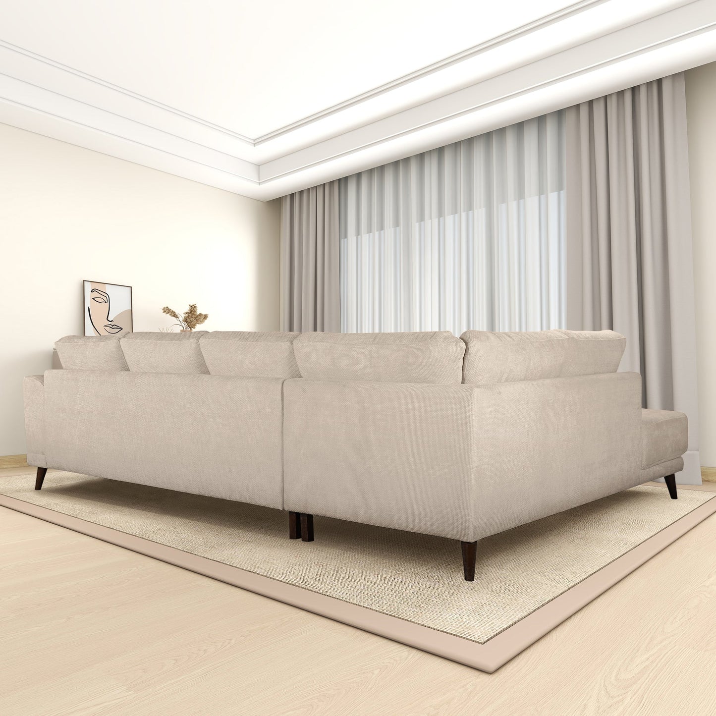 Amara 120"Left/Right Sectional Cream Fabric Sofa