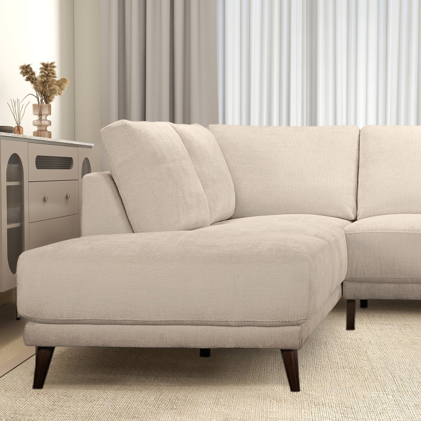 Amara 120"Left/Right Sectional Cream Fabric Sofa