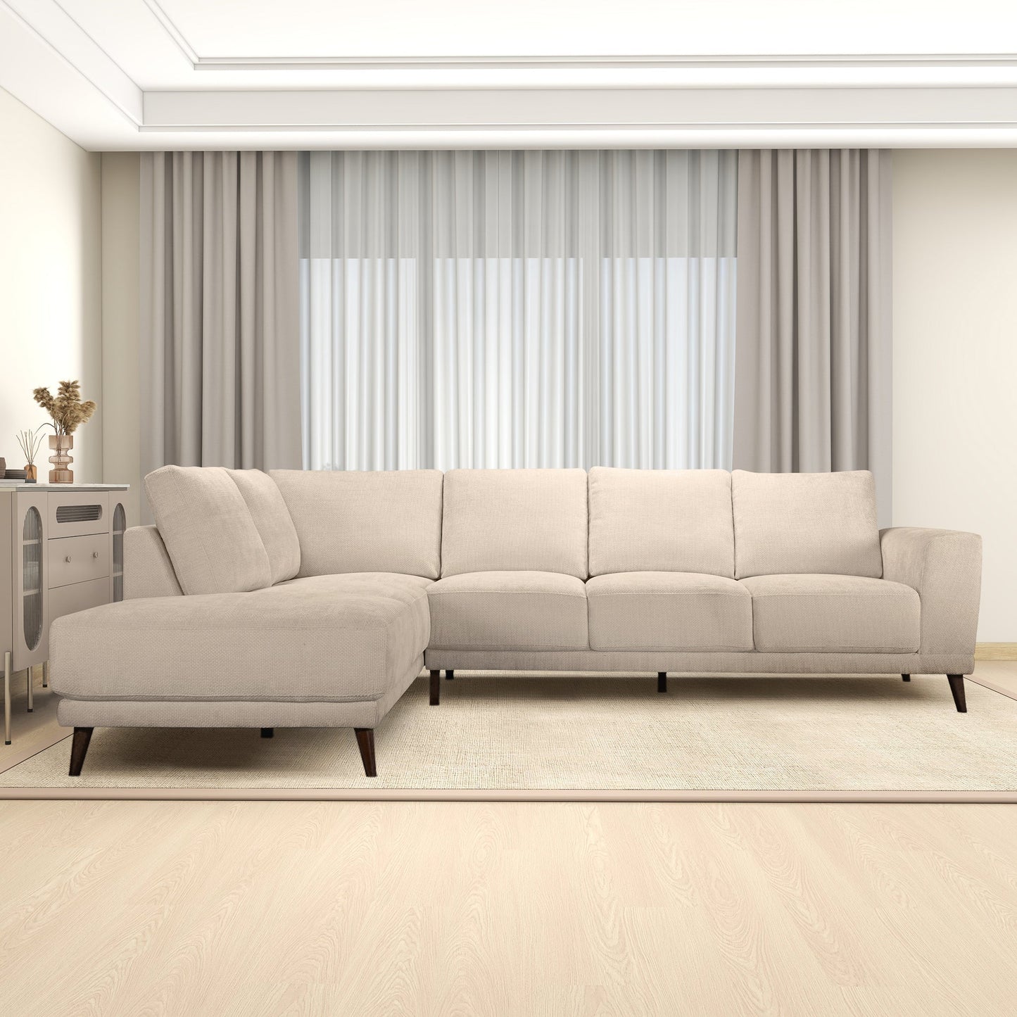 Amara 120"Left/Right Sectional Cream Fabric Sofa