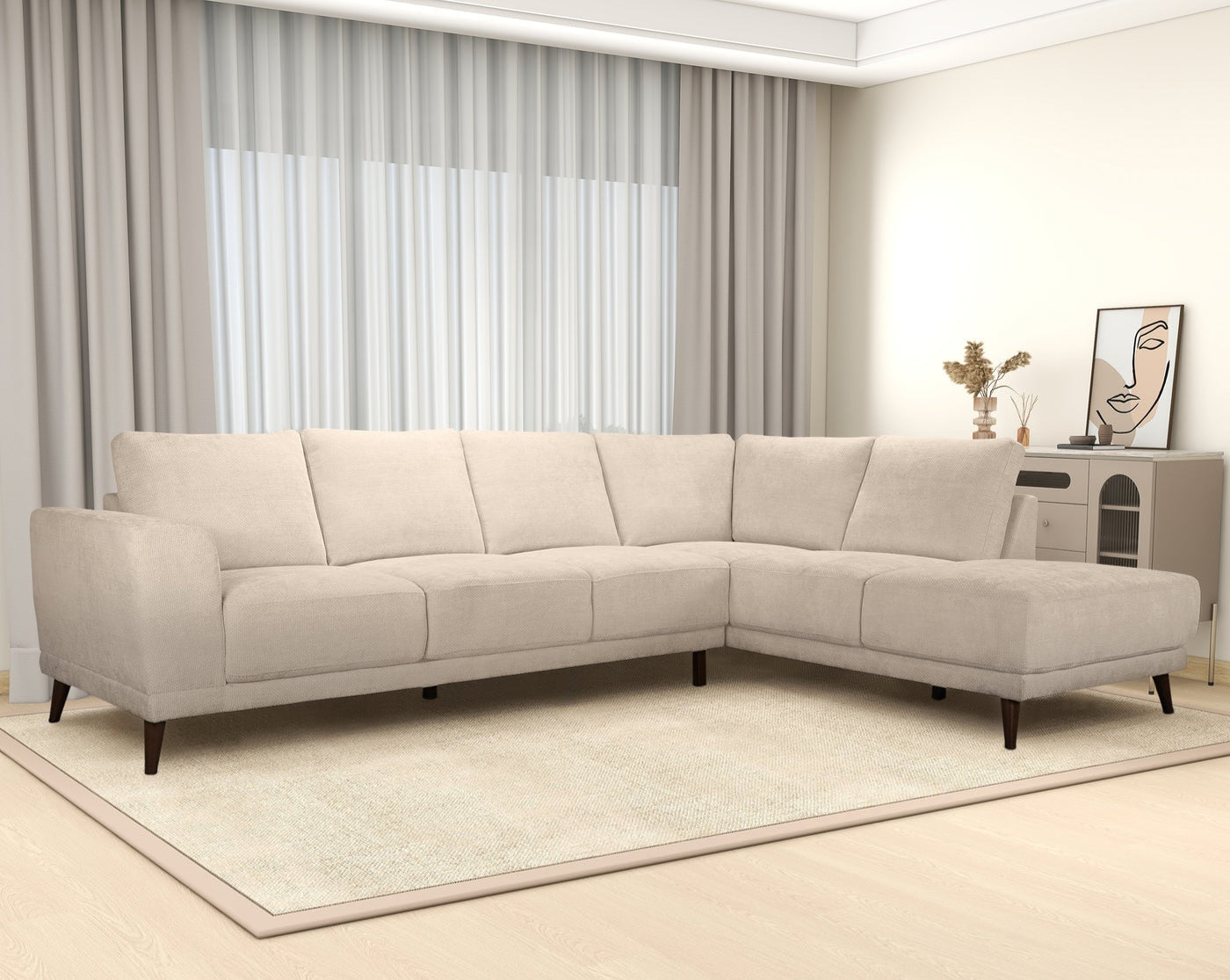Amara 120"Left/Right Sectional Cream Fabric Sofa