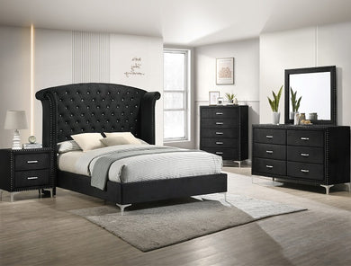 Lucinda Black Velvet  Upholstered Panel Bedroom Set B9265
