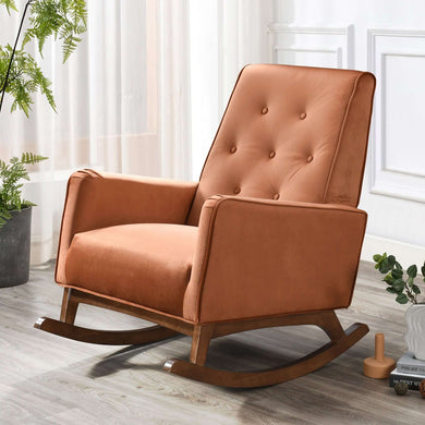 Demetrius Orange Velvet Solid Wood Rocking Chair