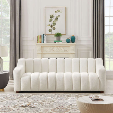 Marcus Mid-Century Modern Luxury Tight Back Cream Boucle Couch