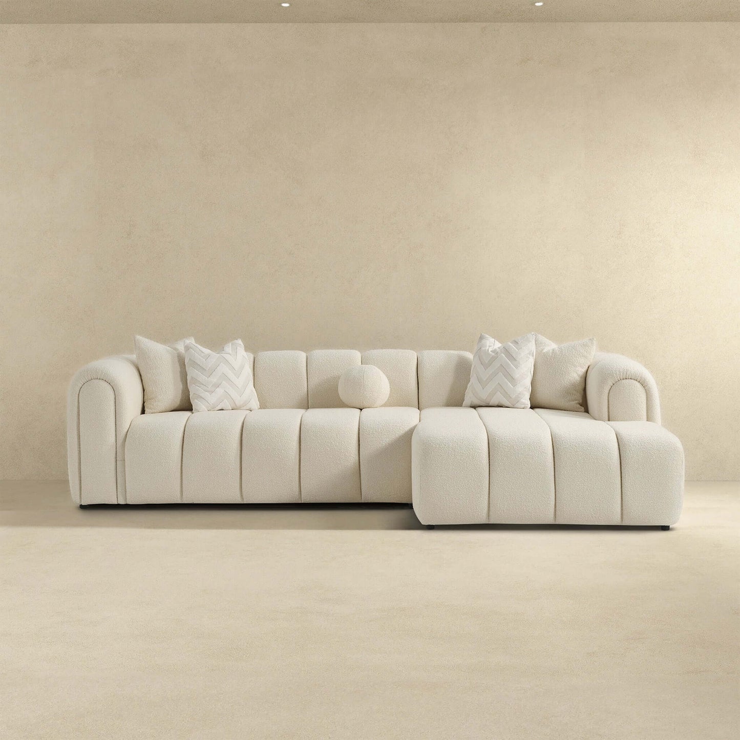 Beatrice 115" Modern Tufted Ivory Boucle Sectional