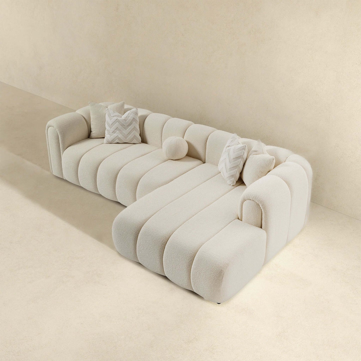 Beatrice 115" Modern Tufted Ivory Boucle Sectional