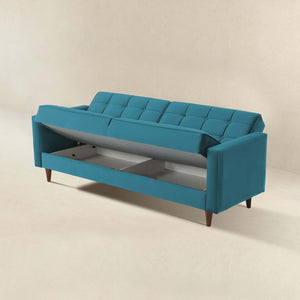Baneton Mid-Century Modern Teal Velvet Sleeper Sofa