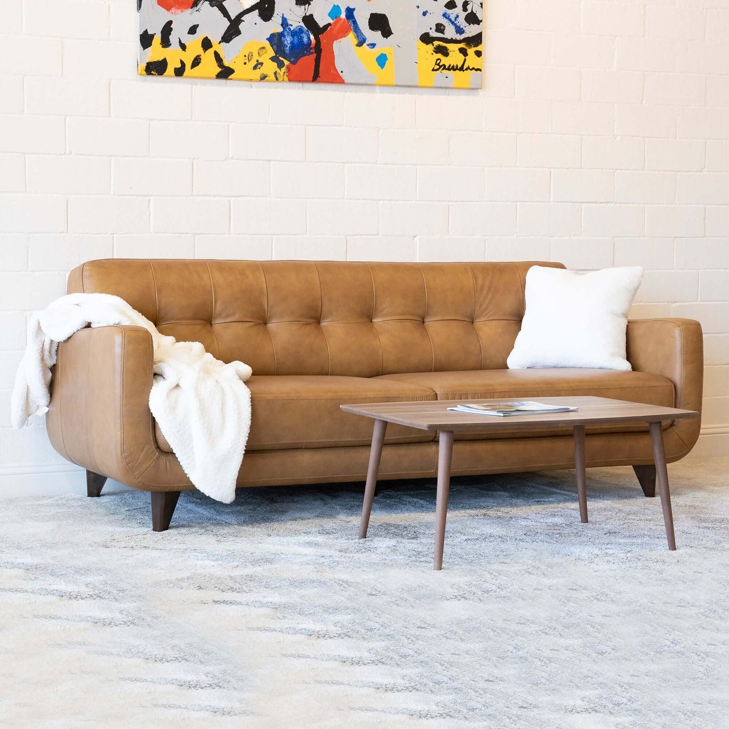 Allison Tufted Back Tan Genuine Leather Sofa