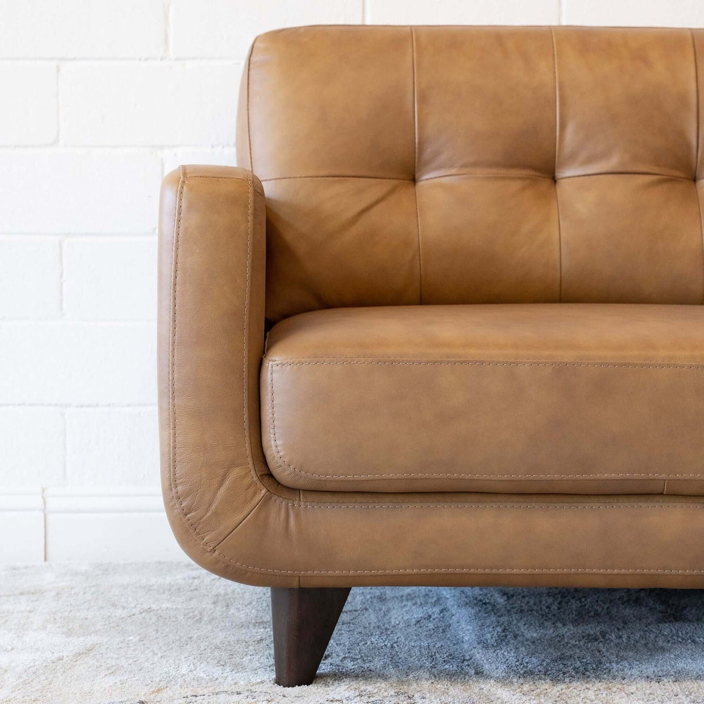 Allison Tufted Back Tan Genuine Leather Sofa