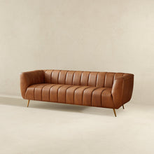 Load image into Gallery viewer, Ava Genuine Italian Tan Leather Channel Tufted Sofa