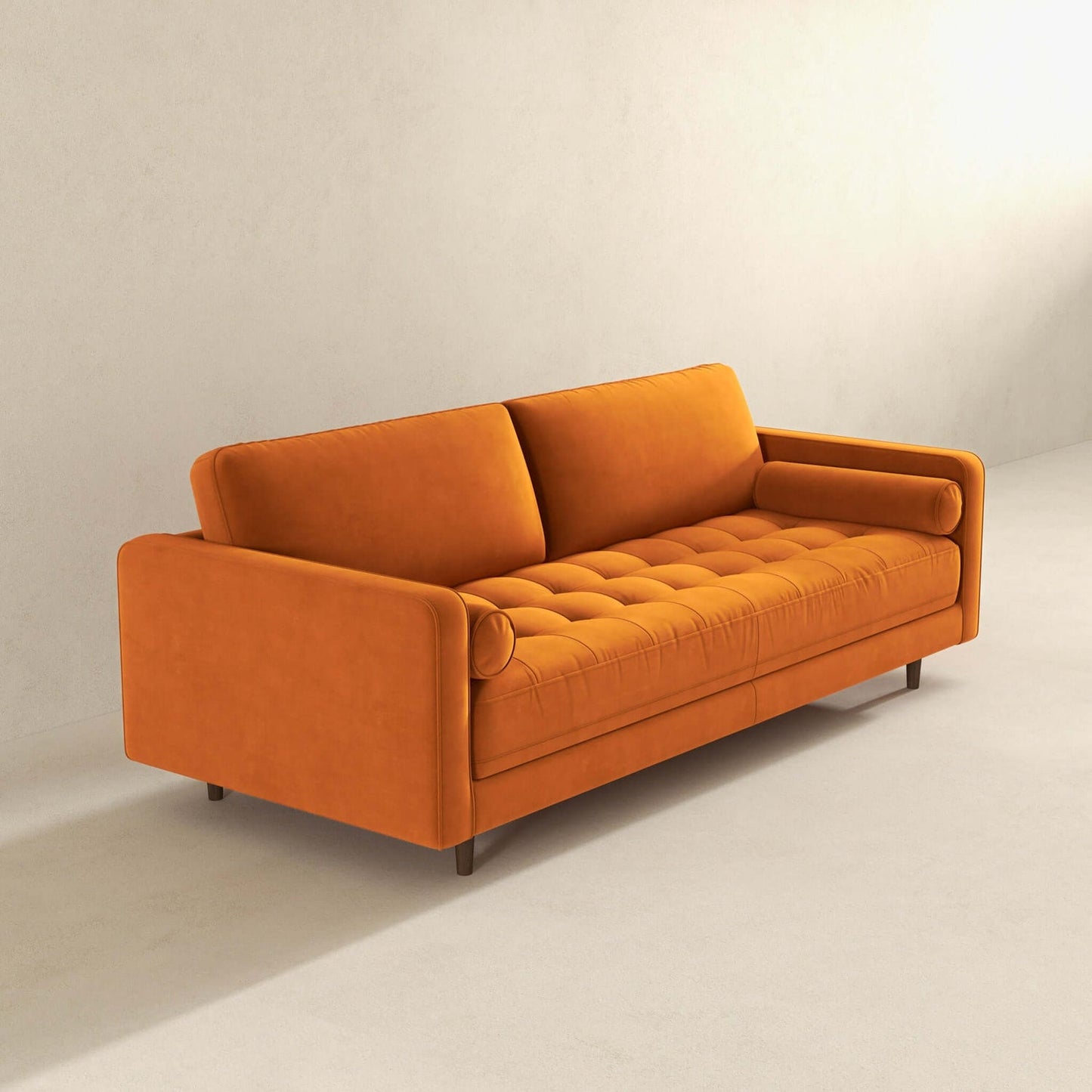 Anthony 88" Mid-Century Modern Burnt Orange Velvet Sofa