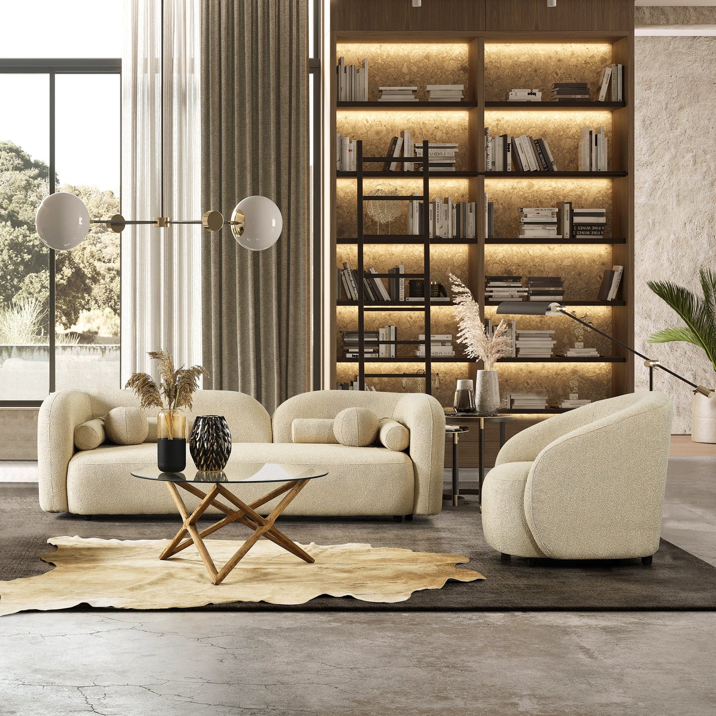 Donna Japandi Style Ivory Boucle Sofa