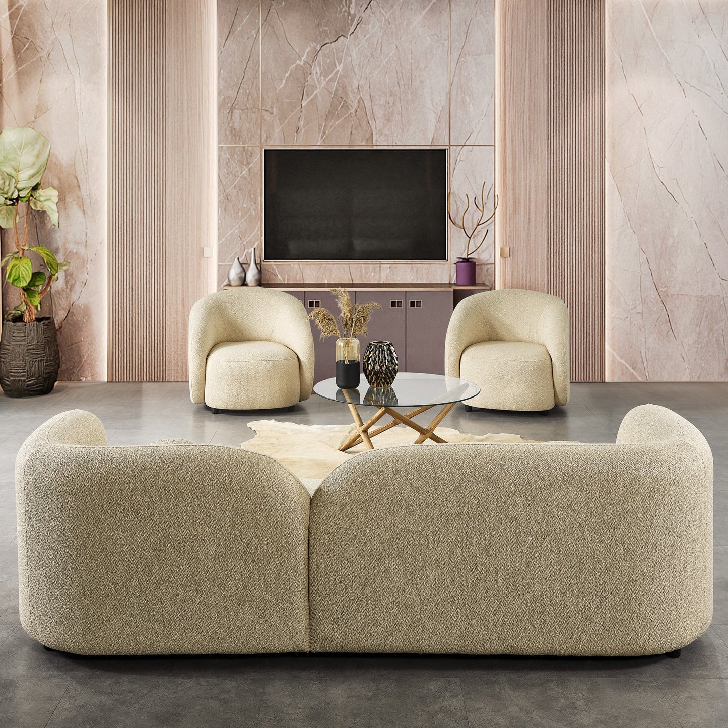 Donna Japandi Style Ivory Boucle Sofa