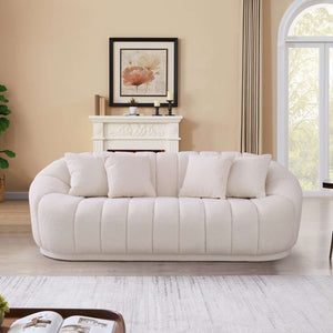 Maximilian White Japandi Style Tight Back Boucle Couch
