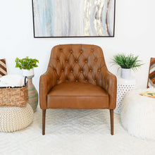 Load image into Gallery viewer, Joshua Mid-Century Modern Tufted Tan Leather Lounge Chair