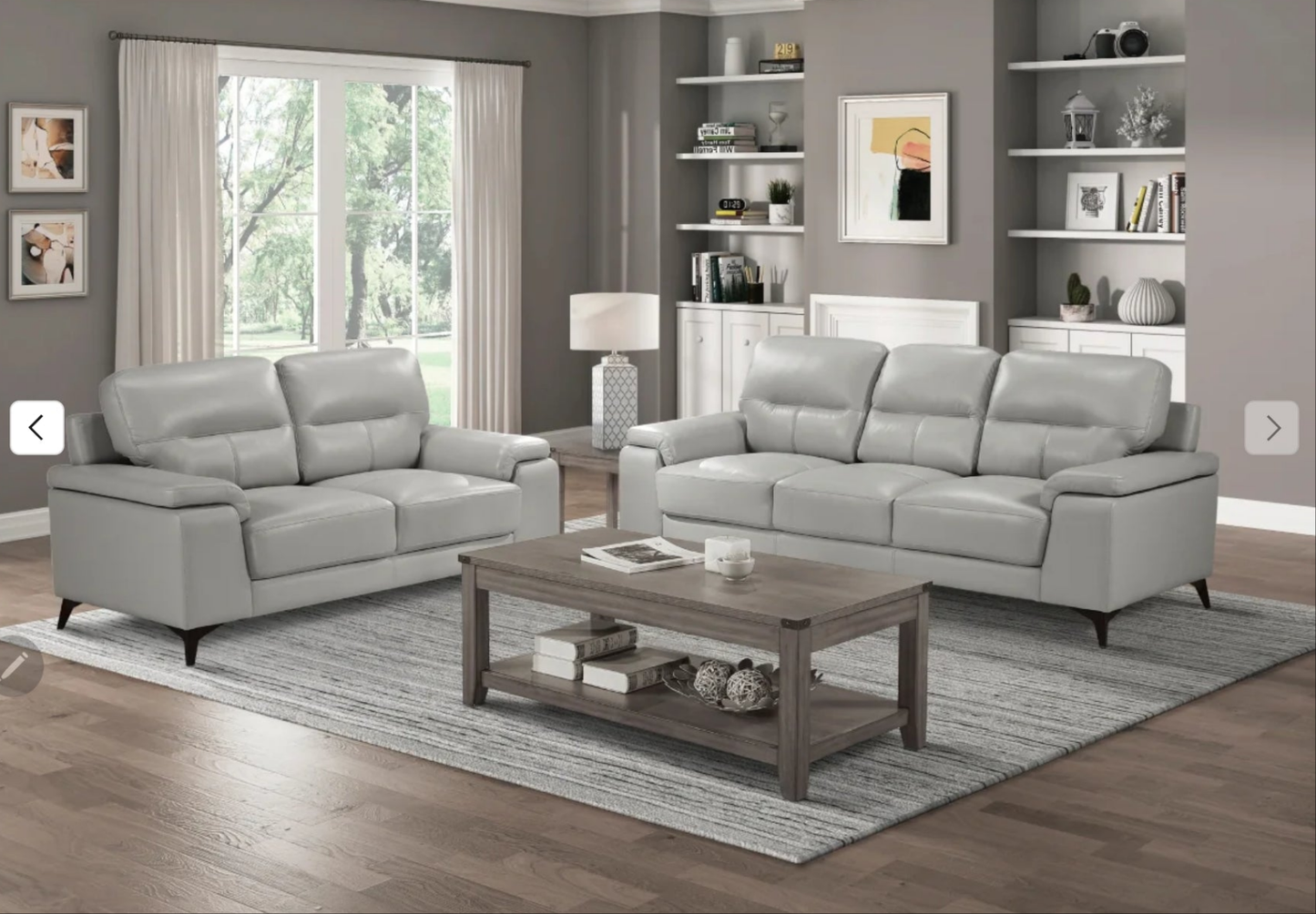 Mischa TOP GRAIN LEATHER Grey Living Room Set 9514