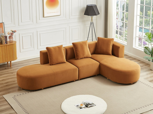 Orby 124" Mid-Century Modern Velvet RAF Sectional Sofa