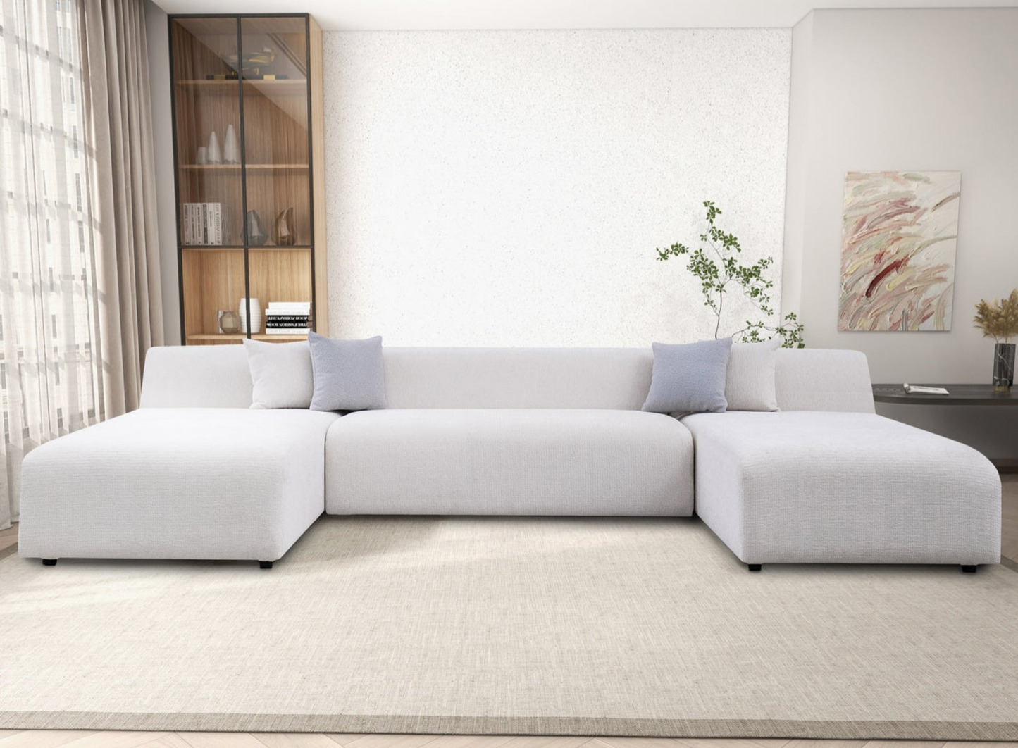 Audrey 140" Cream Chenille U Shape Corner Sofa