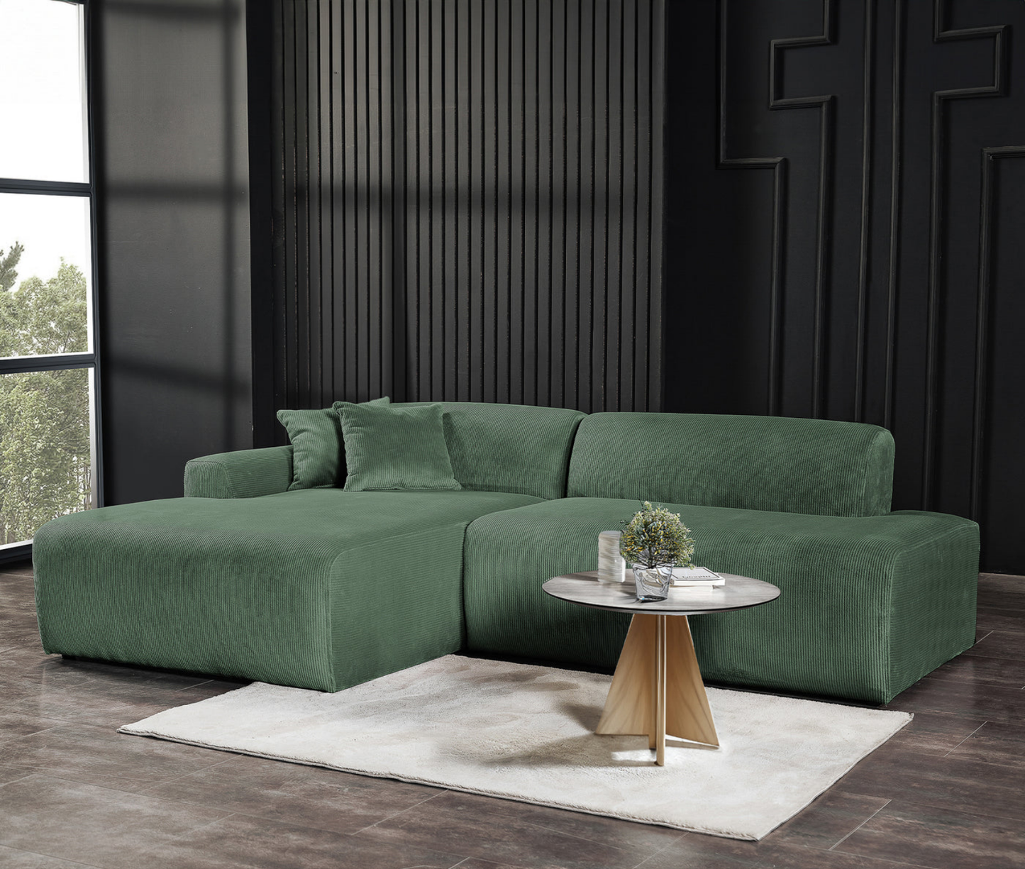 Mar Green LAF Sectional Corduroy Sofa