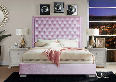Pink Velvet King Panel Bed SH228