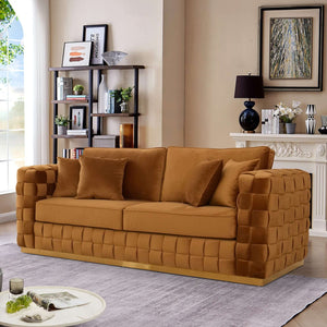 Eric  Luxury Pillow Back Velvet Couch In Orange