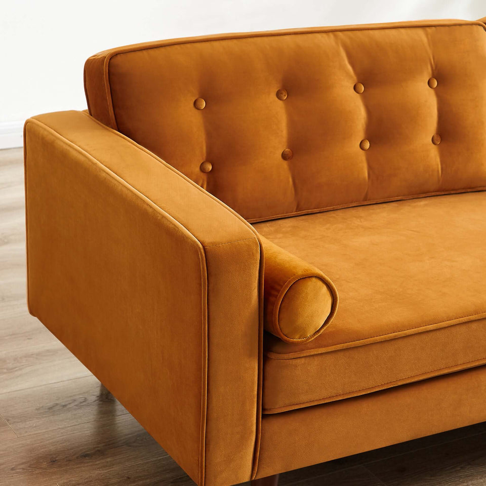 Casey 84" Mid-Century Modern Orange Velvet Sofa