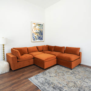 Laven Mid-Century Modern 6pc Burnt Orange Velvet Sectional.