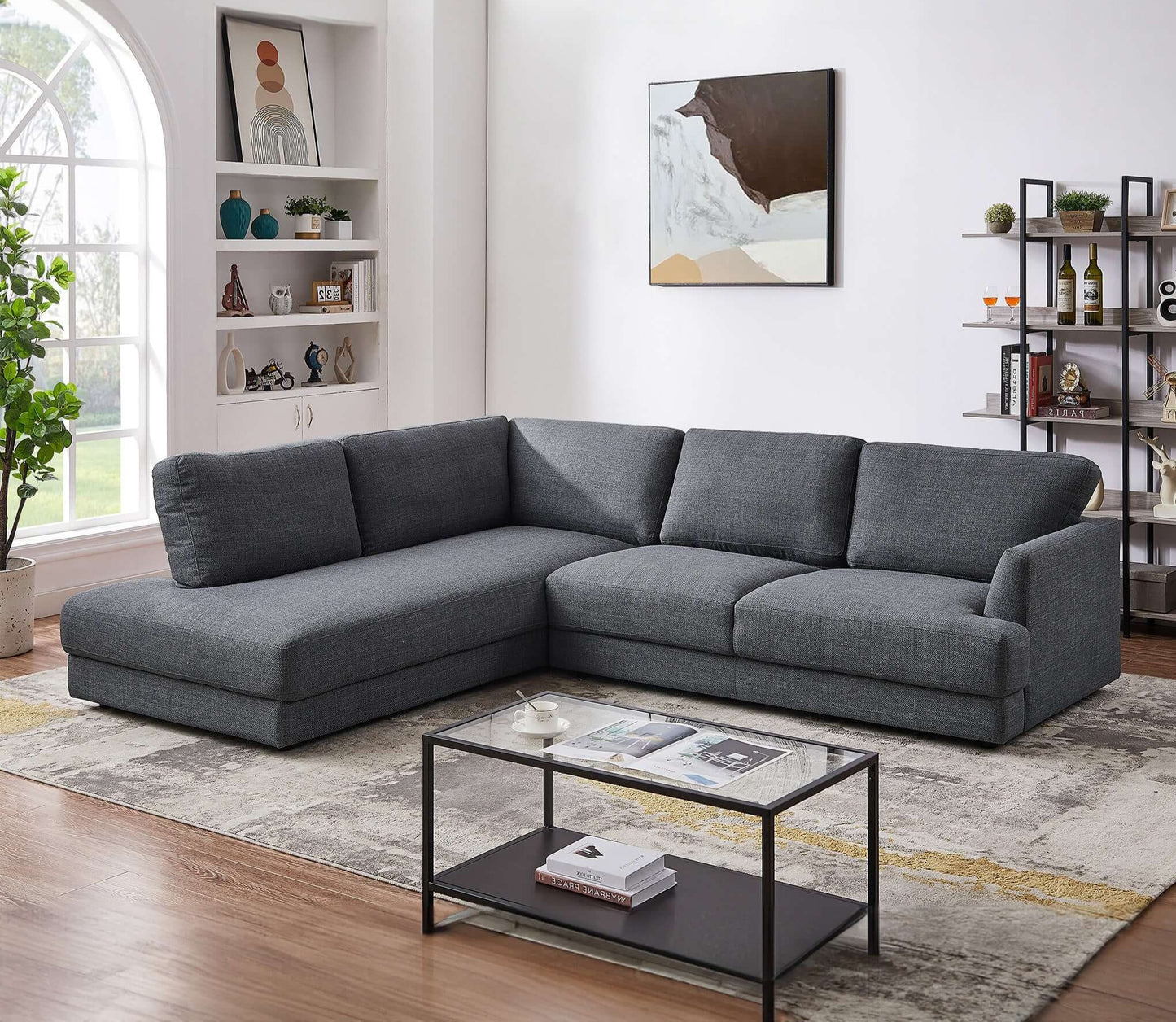 Glander 108" Grey Linen Sectional Sofa Left Facing