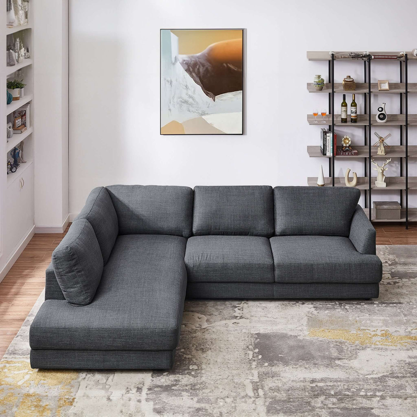 Glander 108" Grey Linen Sectional Sofa Left Facing