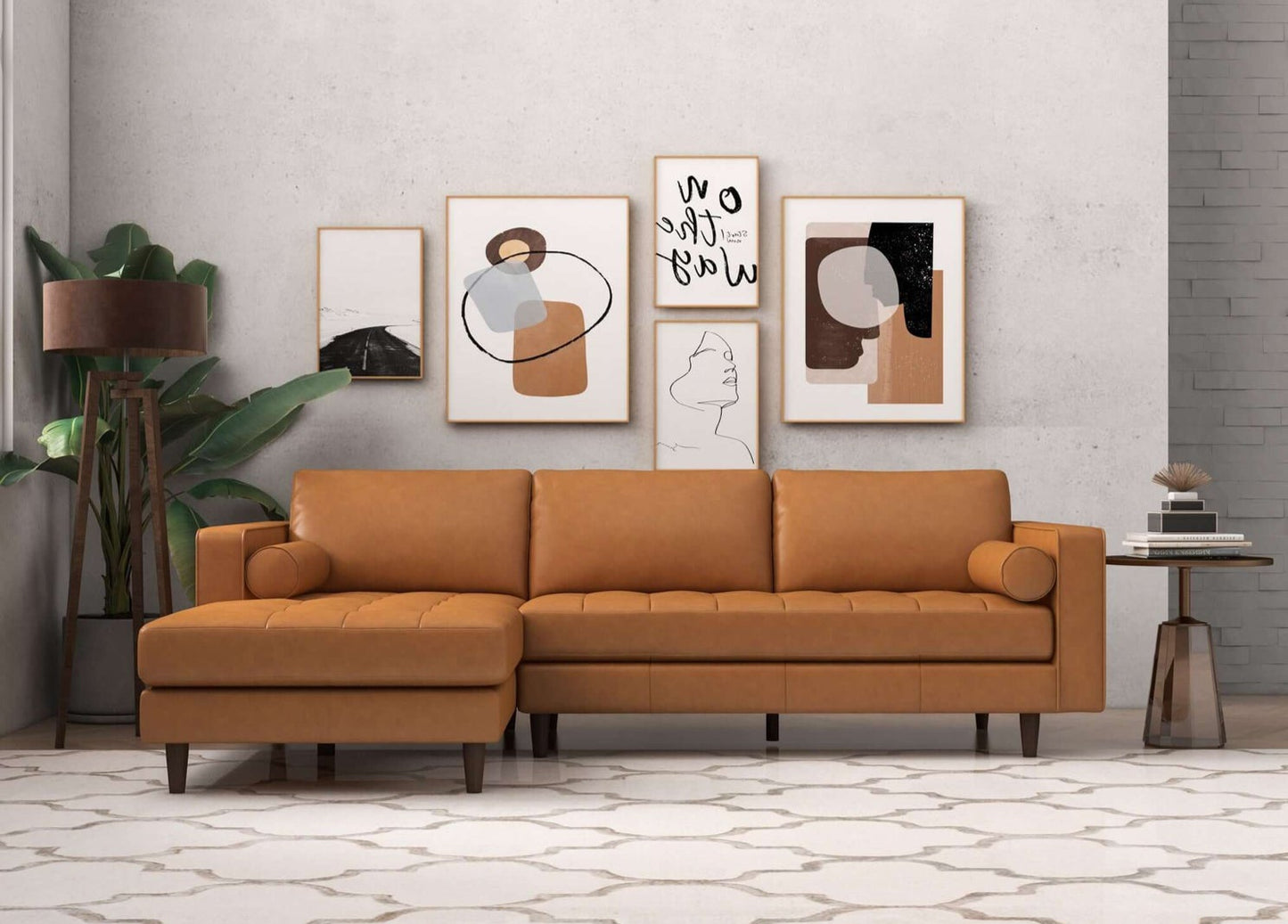 Anthony 101" Tan Leather L Shape Corner LAF Sectional