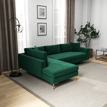 Load image into Gallery viewer, Mano Green L-Shaped Velvet Sectional