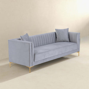Angelina Mid-Century Modern Gray Velvet Tufted Sofa