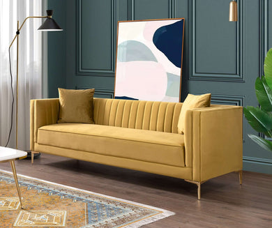 Angelina Mid-Century Modern  Mustard Velvet Tufted Sofa