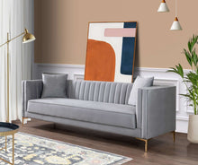 Load image into Gallery viewer, Angelina Mid-Century Modern Gray Velvet Tufted Sofa