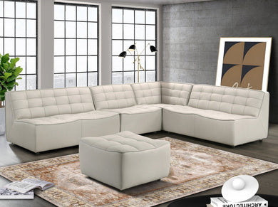 London Mid-Century Modern Grey Genuine Leather Corner Modular Sofa