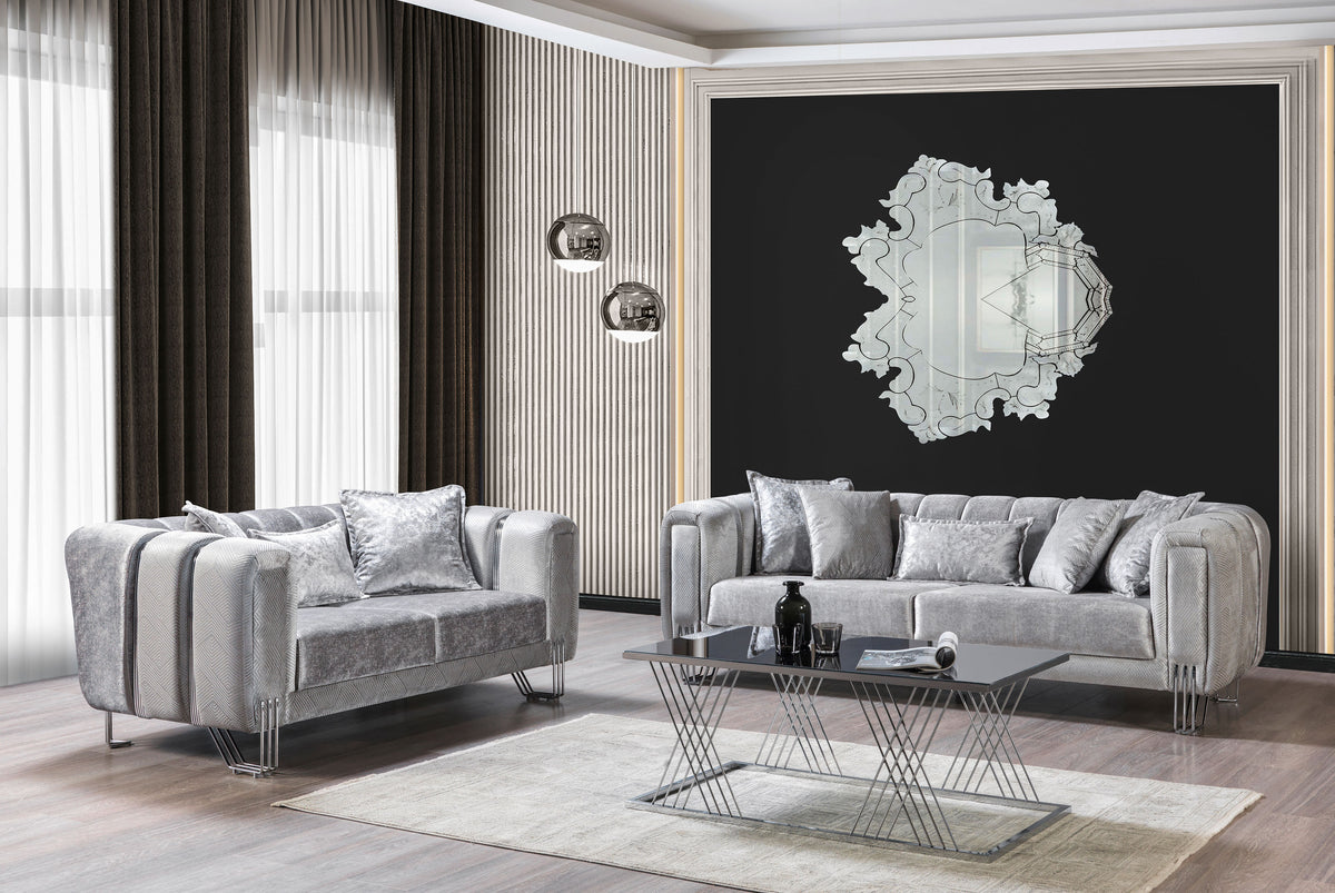 Santana Silver Velvet Living Room Set